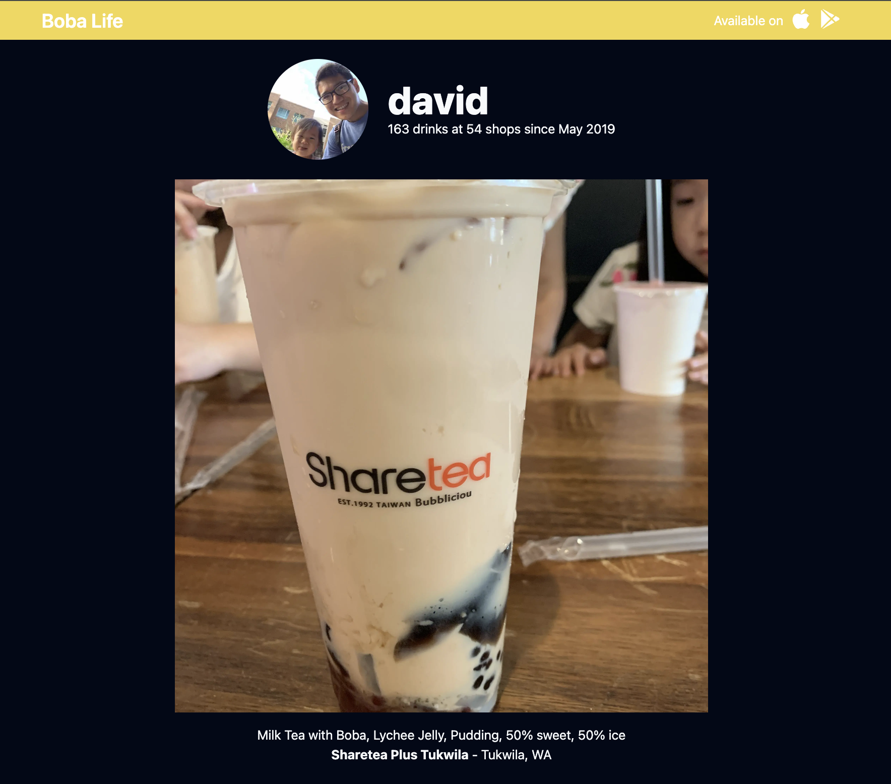 drink page on Boba Life